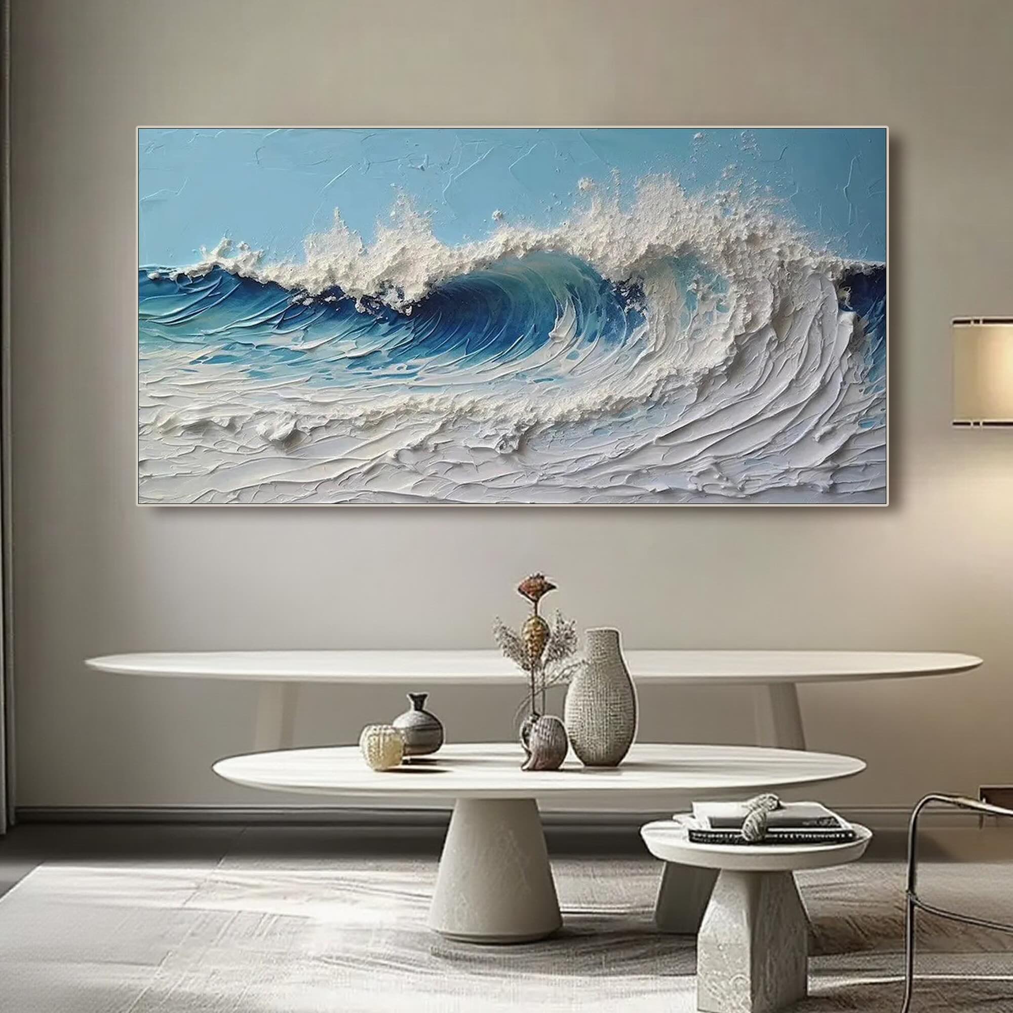 Hand-painted 3D textured ocean wave wall art, Wavecall.