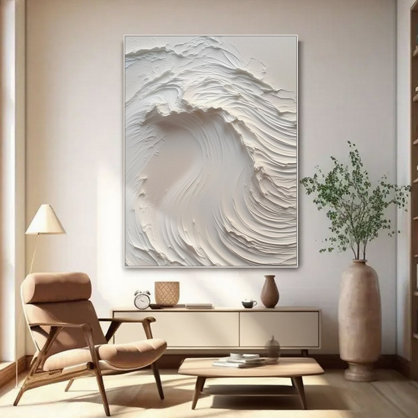 3D Textured Wave Painting - Alabaster Surge
