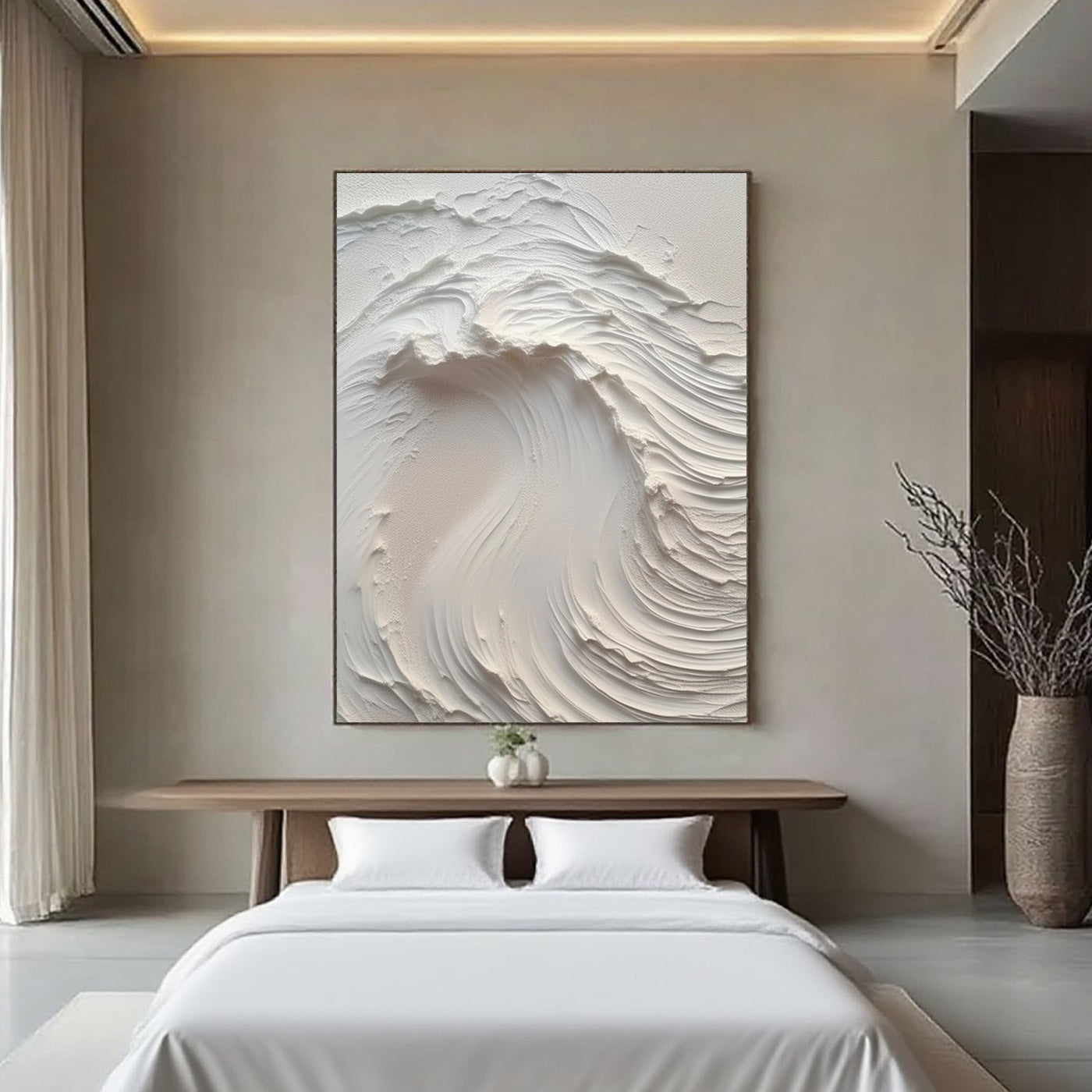 3D Textured Wave Painting - Alabaster Surge