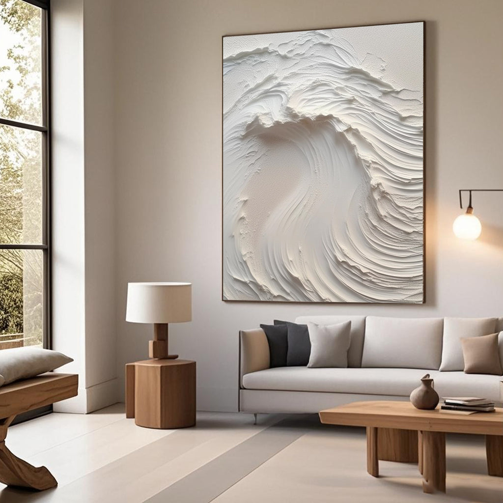 3D Textured Wave Painting - Alabaster Surge