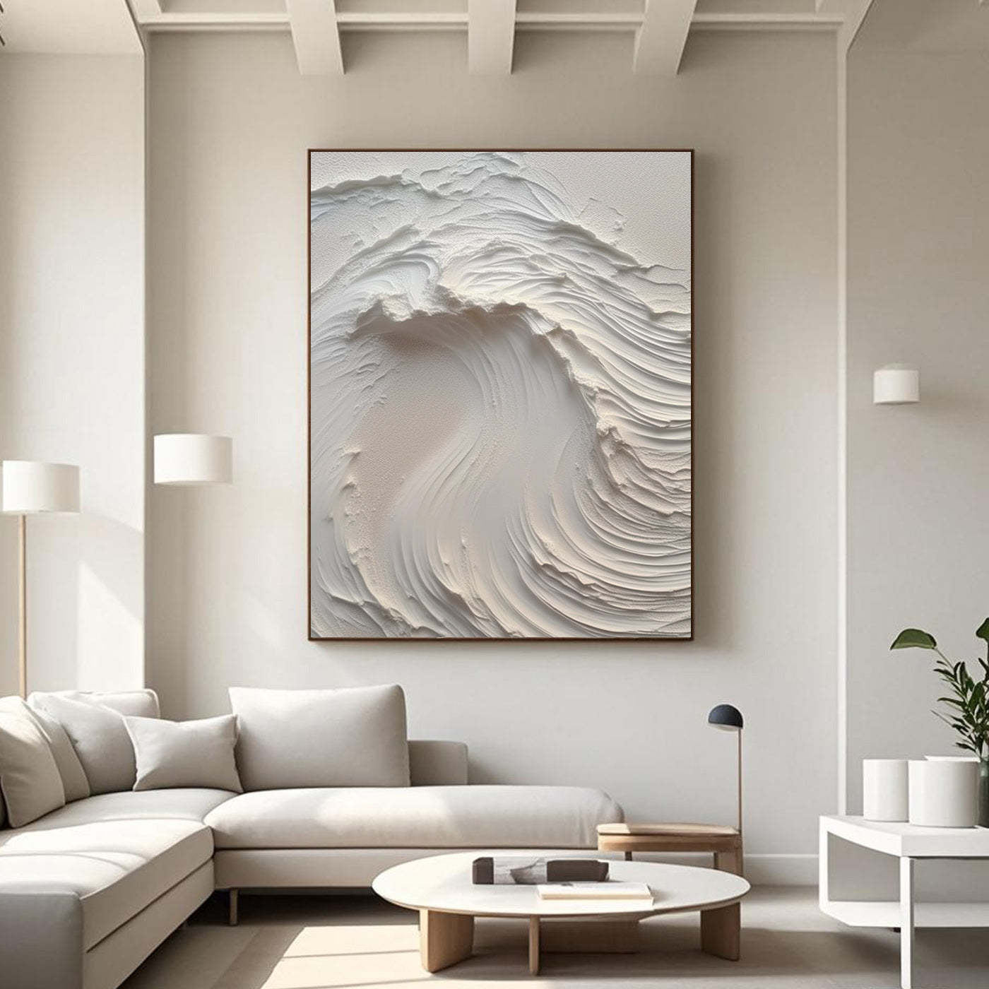 3D Textured Wave Painting - Alabaster Surge