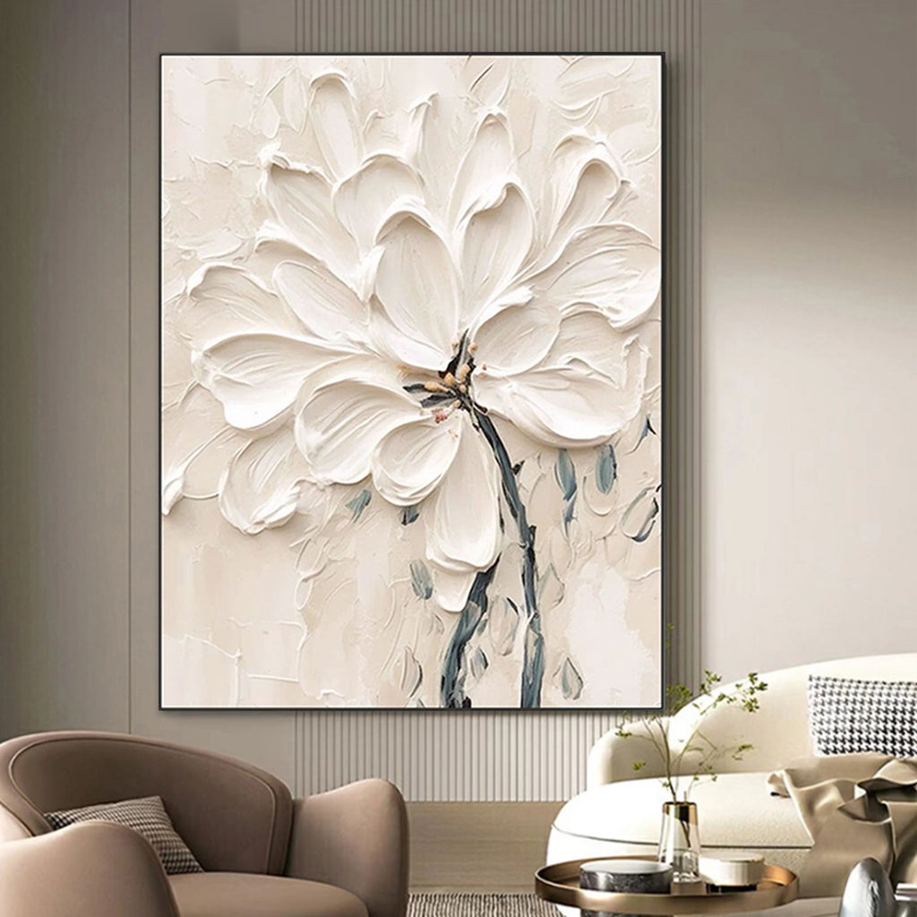 3D Textured White Floral Painting - Eternal Bloom