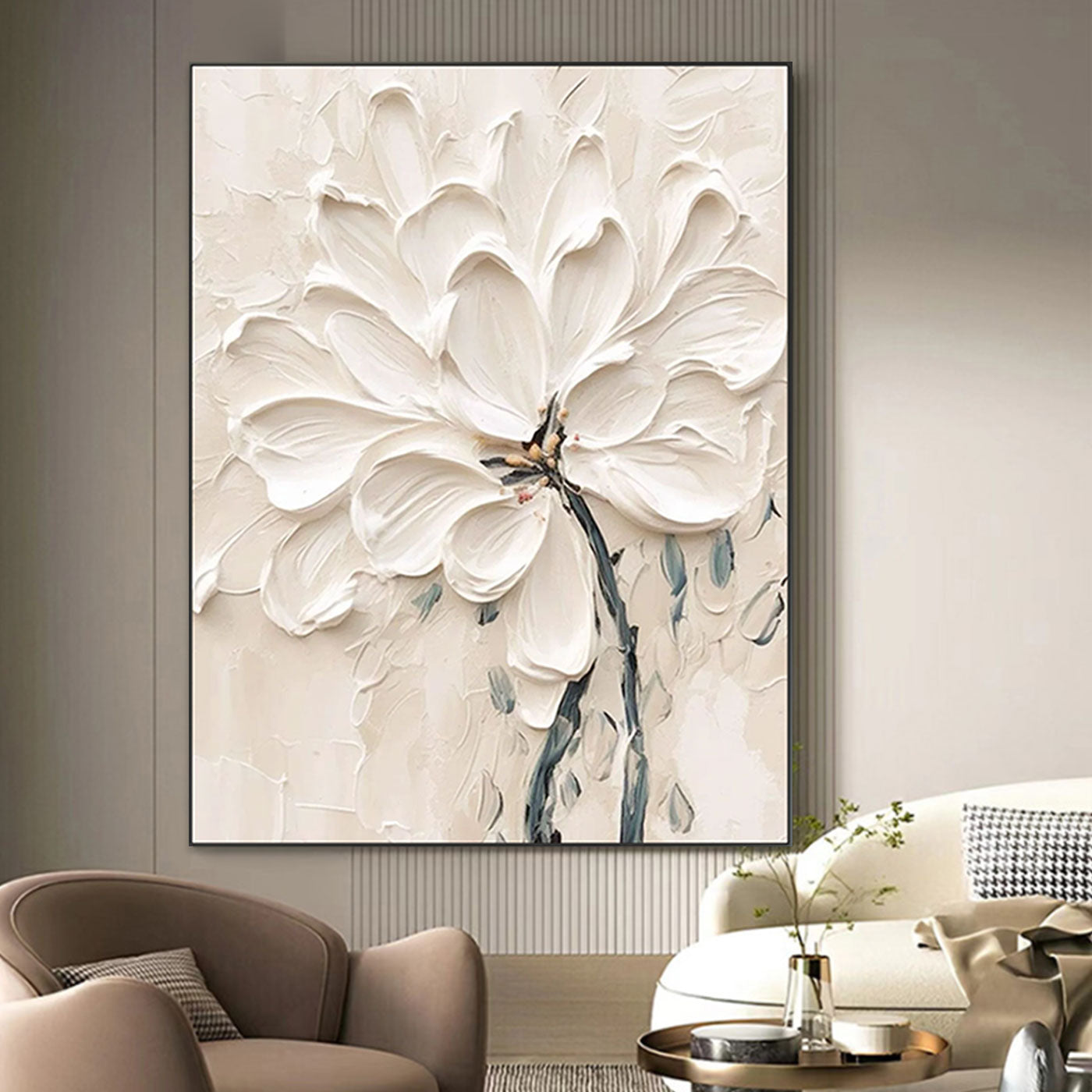 3D Textured White Floral Painting - Eternal Bloom