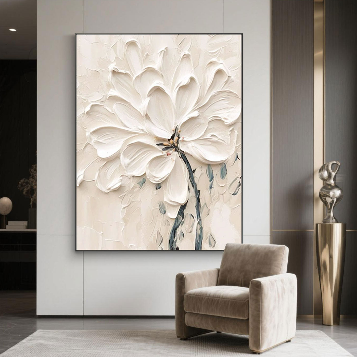3D Textured White Floral Painting - Eternal Bloom