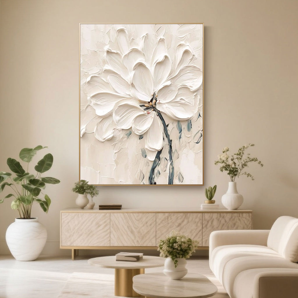 3D Textured White Floral Painting - Eternal Bloom