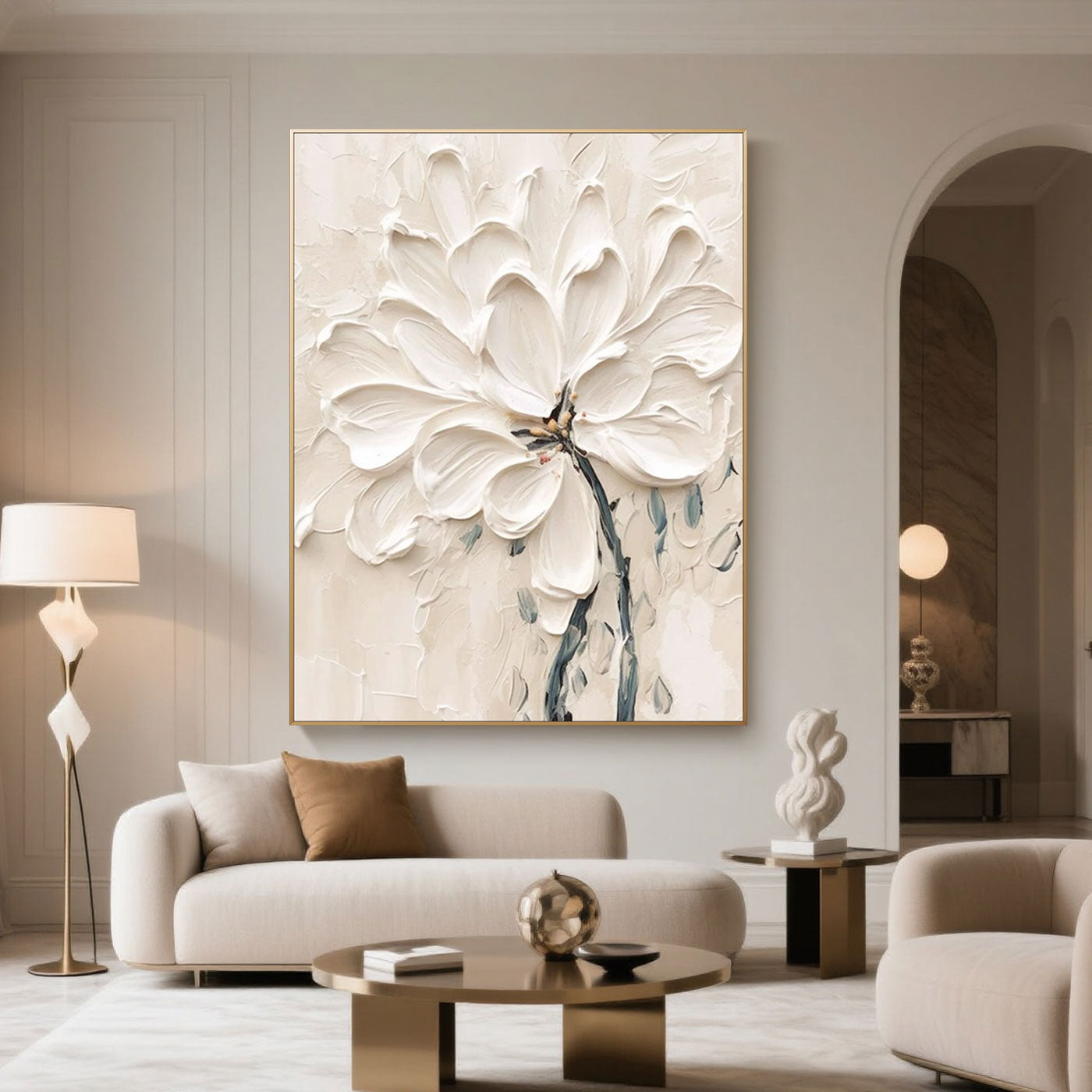3D Textured White Floral Painting - Eternal Bloom