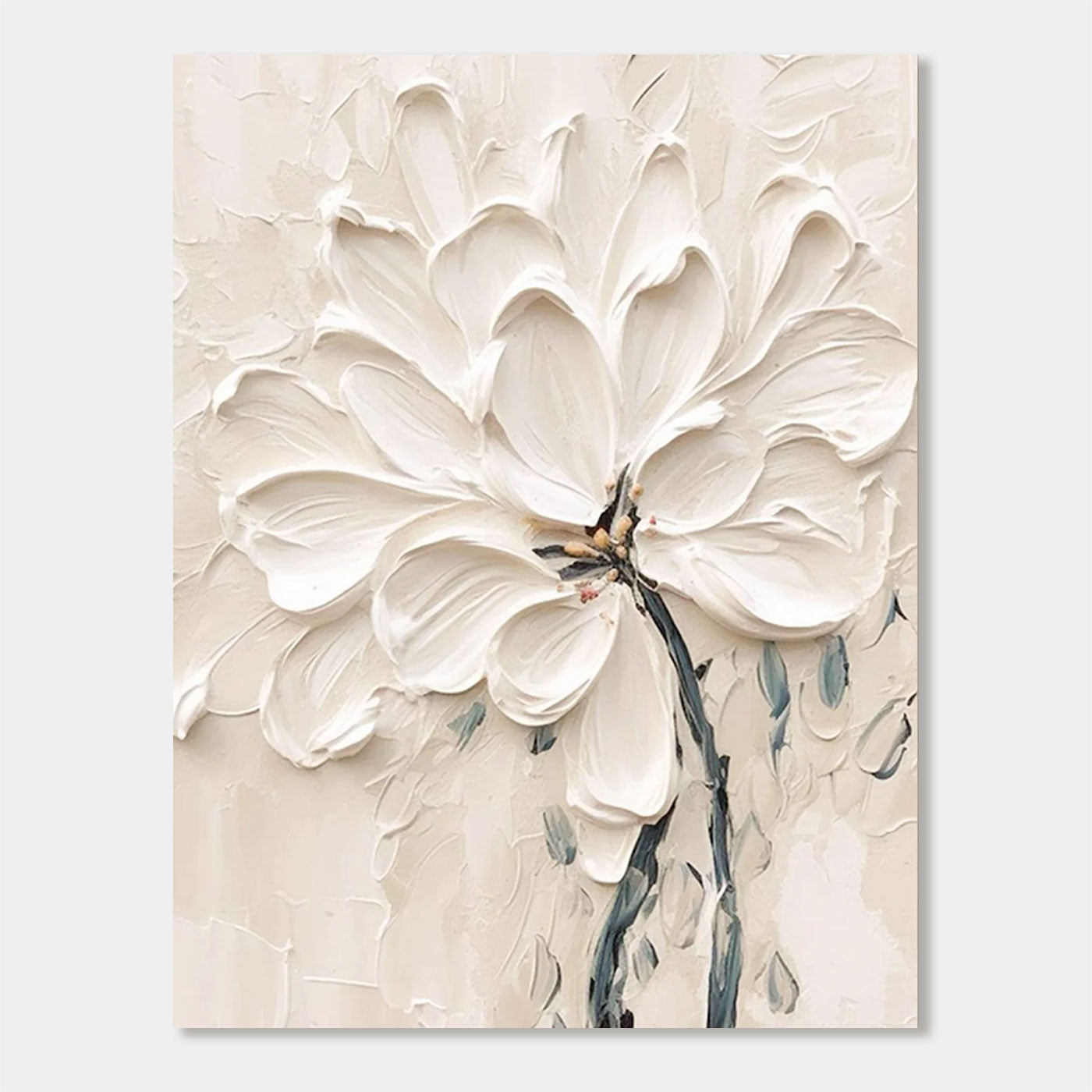 3D Textured White Floral Painting - Eternal Bloom