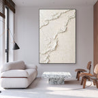 Beige and white 3D textured 'Sandy Wave' canvas art, close up.