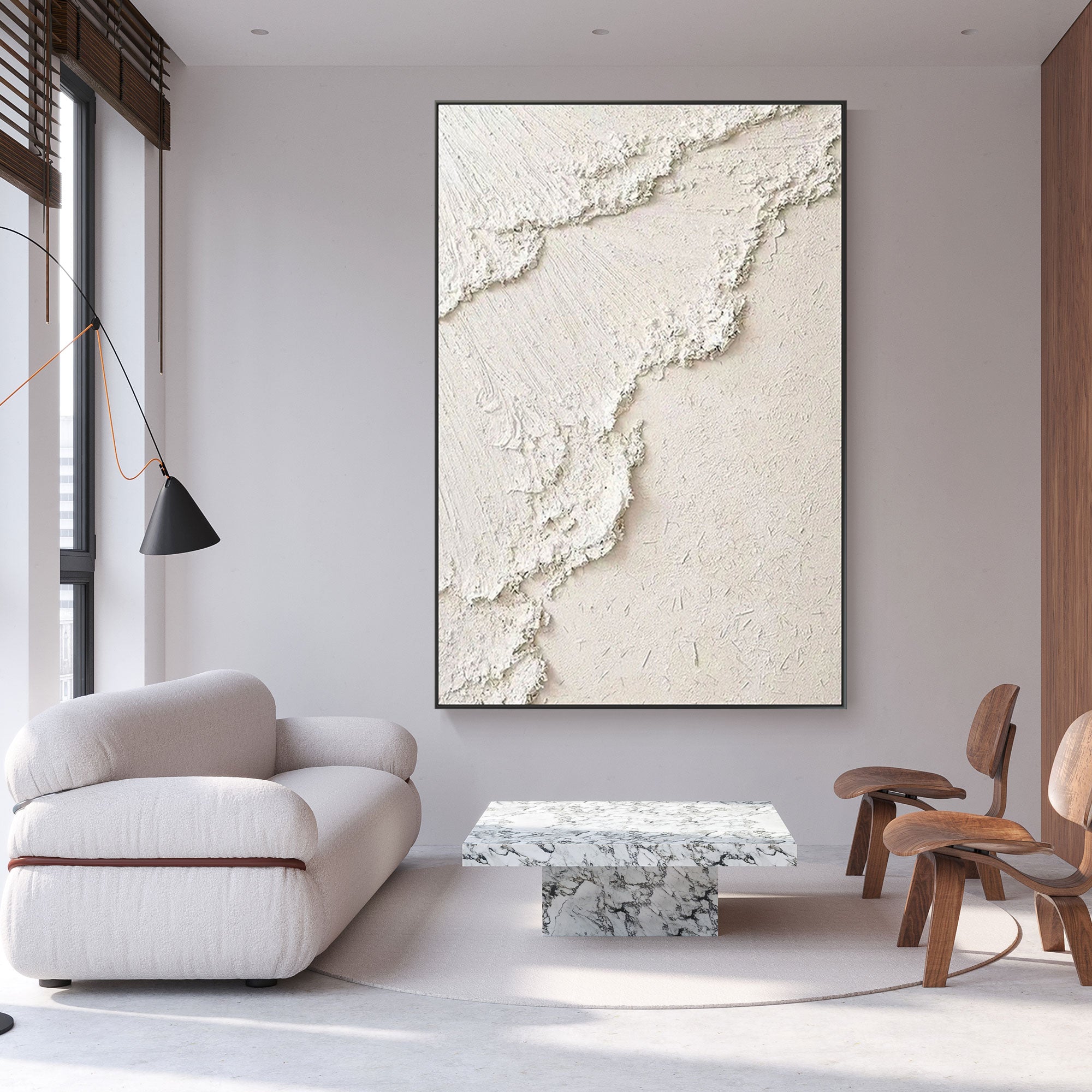 Beige and white 3D textured 'Sandy Wave' canvas art, close up.