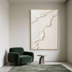 3D textured 'Sandy Wave' canvas art in a minimalist living space.