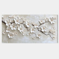 3D floral beige wall art with textured white flowers, hand-painted detail