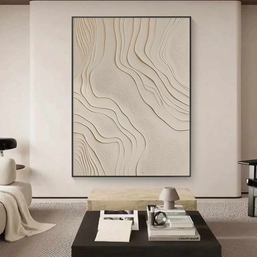 Abstract wall art in a modern living room setting