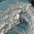 3D textured ocean wave wall art by Lumi Gallery with white foam crest and turquoise blue waves