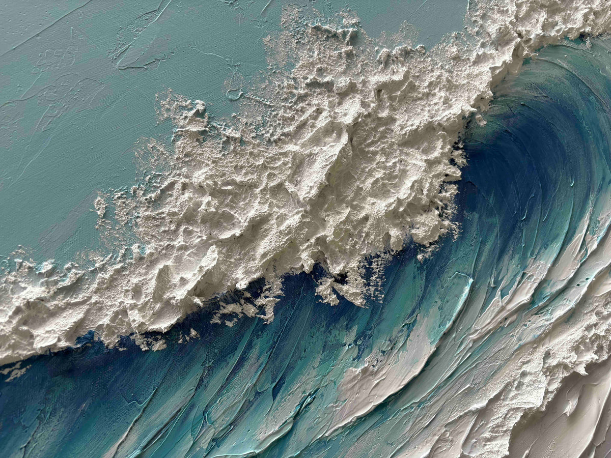 3D textured ocean wave canvas wall art by Wavecall - blue turquoise white