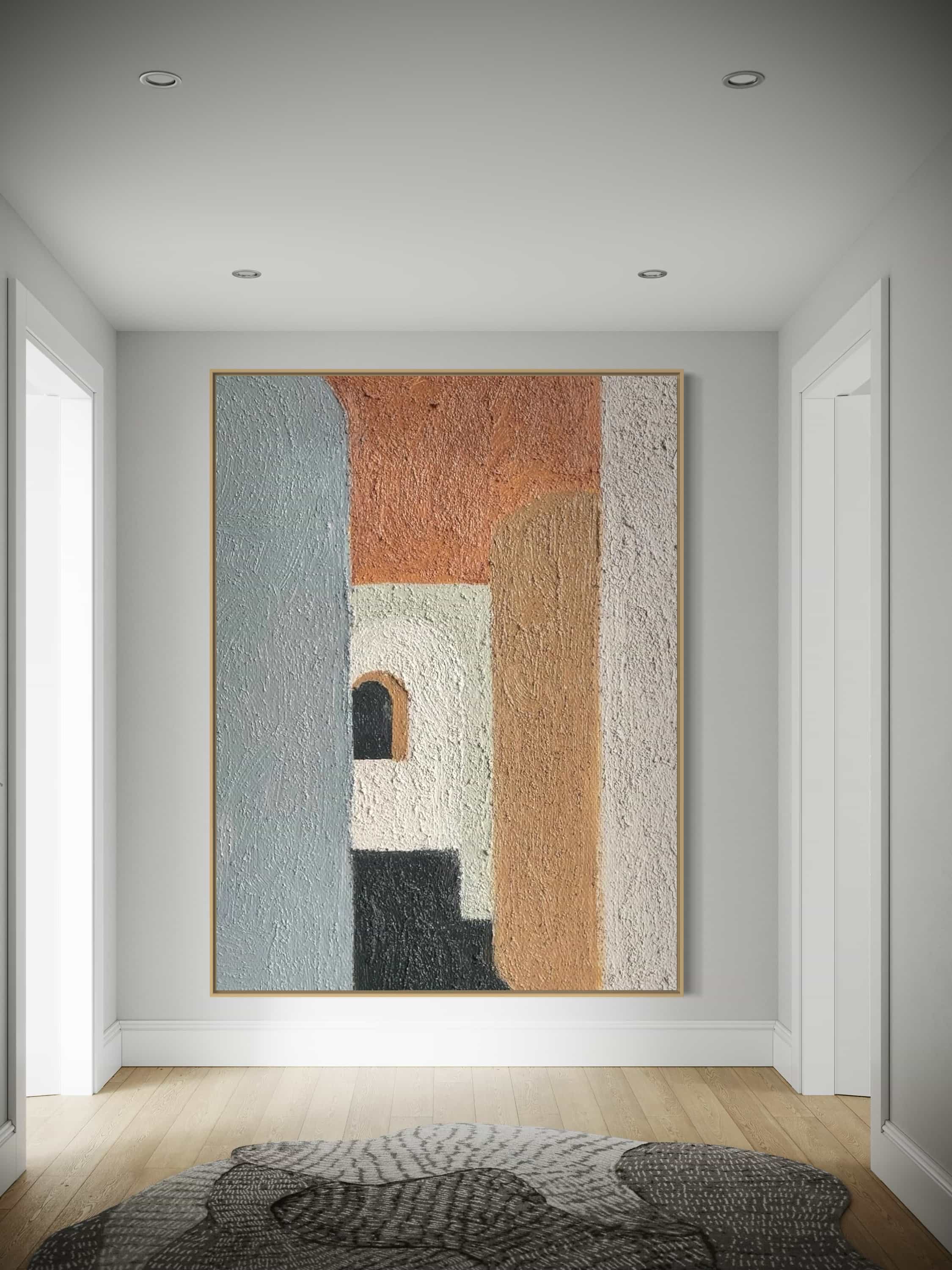 Abstract modern architecture wall art featuring warm and calming tones, perfect for home decor.