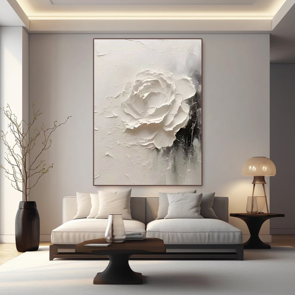 Lumi Gallery's 3D textured white flower canvas art in modern interior