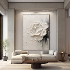 3D textured white flower canvas art by Lumi Gallery in contemporary living room