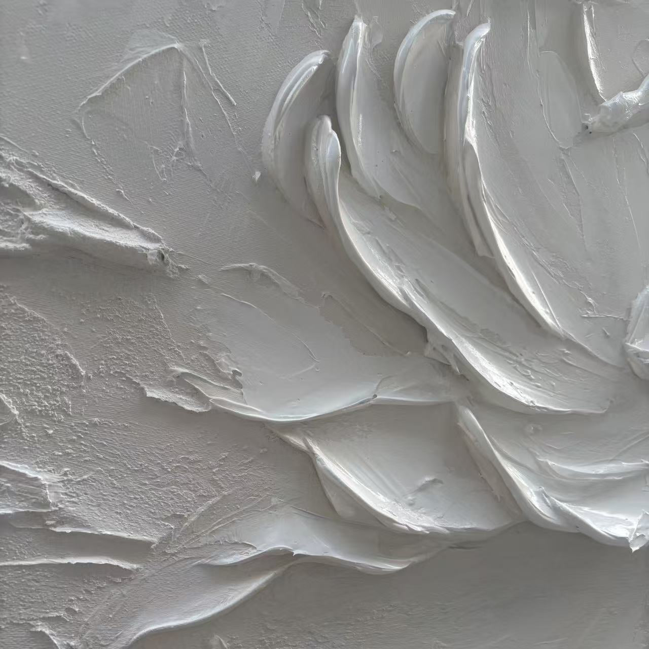 Modern white textured 3D flower canvas wall art