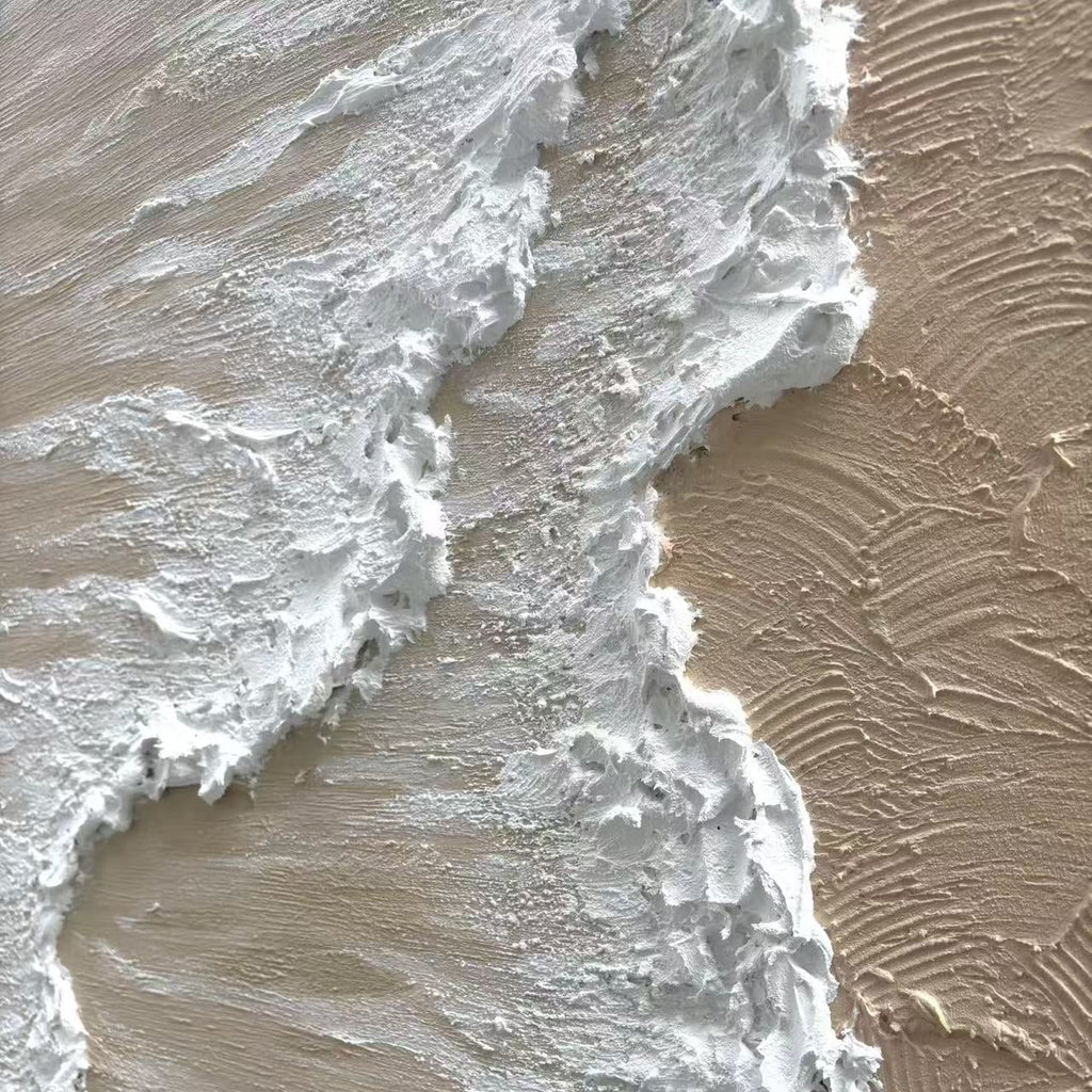 3D textured beige white ocean shoreline canvas wall art by Lumi Gallery