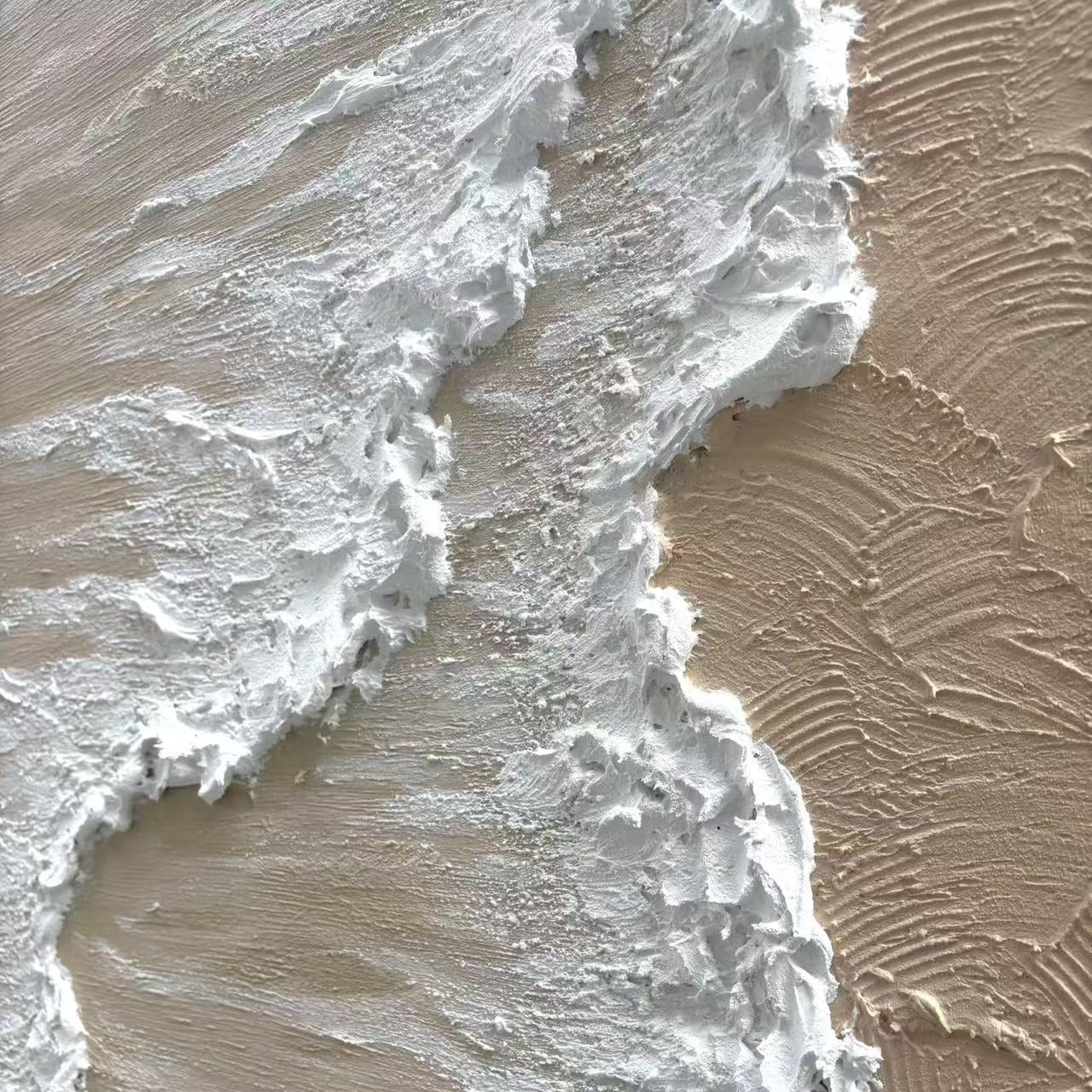 3D textured beige white ocean shoreline canvas wall art by Lumi Gallery