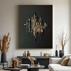 3D textured minimalist abstract gold canvas wall art by Lumi Gallery in modern living room