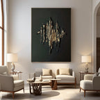 Lumi Gallery's Gold Citadel 3D textured minimalist abstract canvas wall art in modern living room