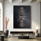Hand-painted 3D textured black abstract canvas art 'Scale Chant' at Lumi Gallery