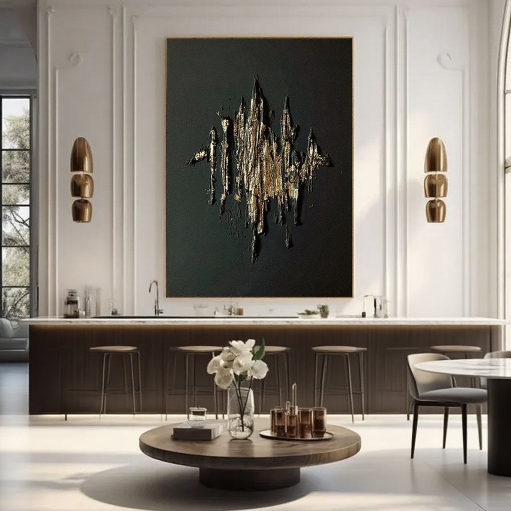 Lumi Gallery's 3D textured gold minimalist abstract wall art in modern interior