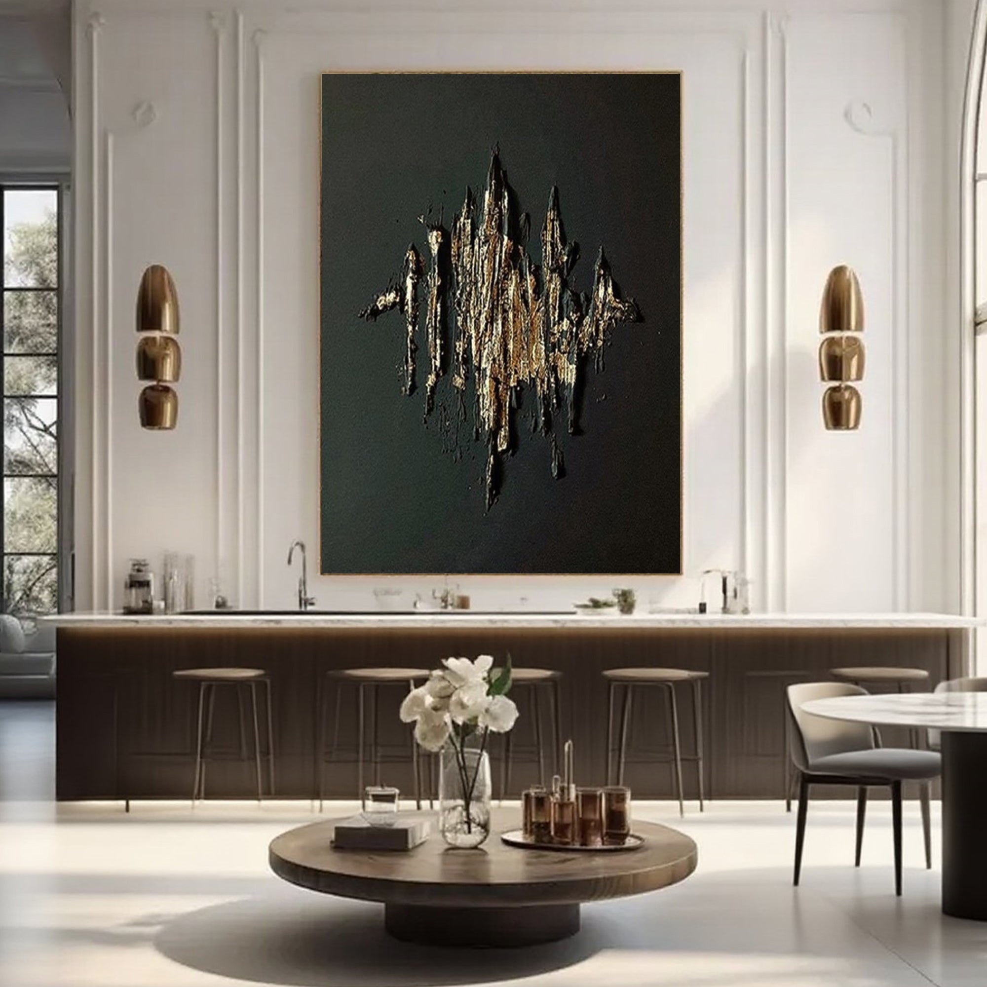 Lumi Gallery's 3D textured gold minimalist abstract wall art in modern interior