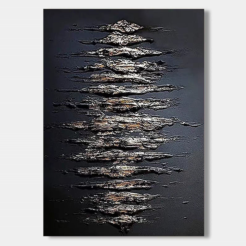Lumi Gallery's Scale Chant 3D textured abstract canvas wall art with metallic silver on dark background