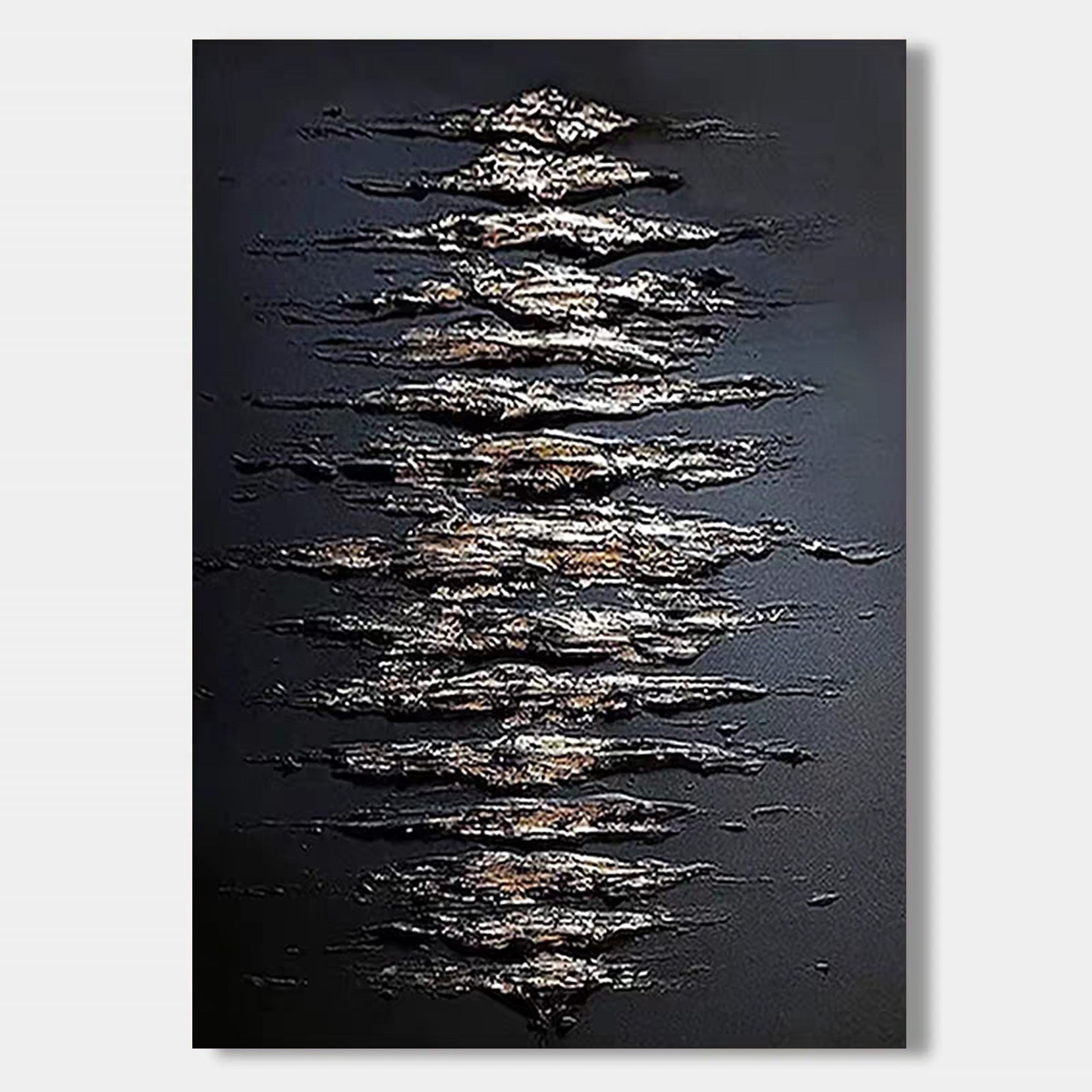 Lumi Gallery's Scale Chant 3D textured abstract canvas wall art with metallic silver on dark background