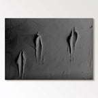 3D textured black canvas art with torn minimalist design at Lumi Gallery