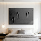 Lumi Gallery's 3D textured black abstract canvas art with torn effect in modern bedroom