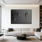 Torn 3D textured black abstract canvas art by Lumi Gallery in modern living room