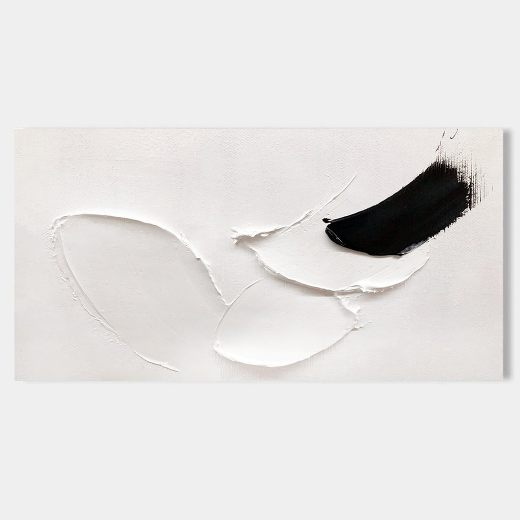 3D textured abstract minimalist white canvas wall art with black accent by Lumi Gallery
