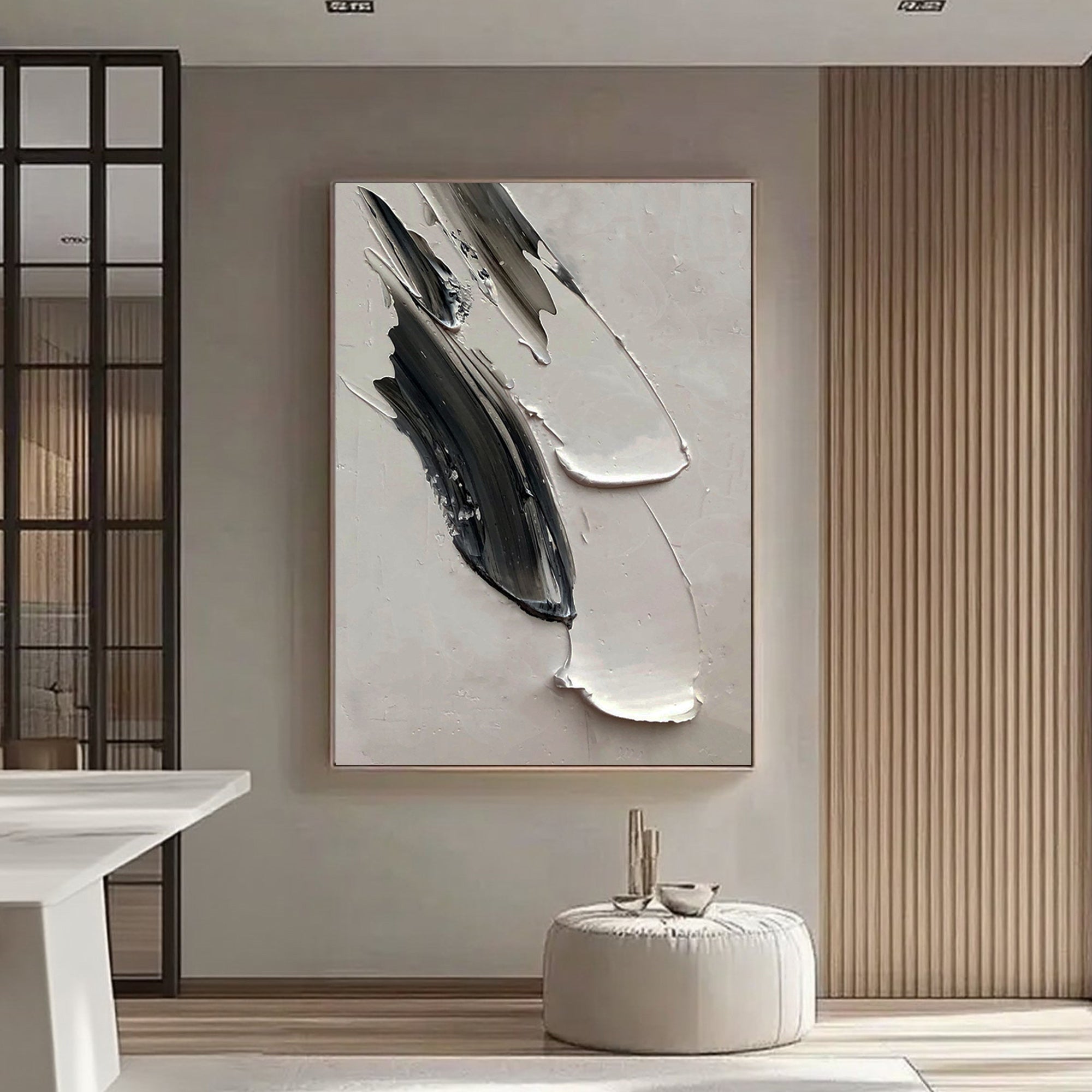 Lumi Gallery 3D textured minimalist black/white abstract canvas art modern interior