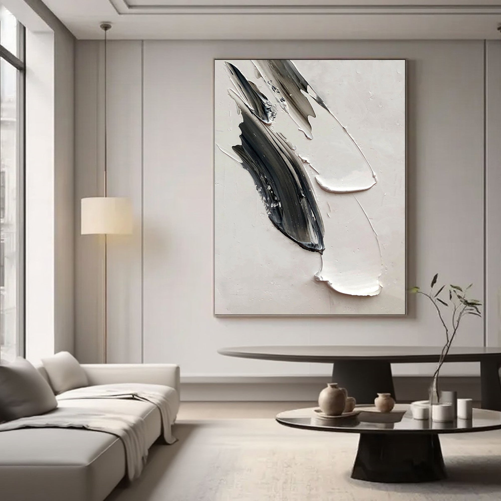 Lumi Gallery's 3D textured minimalist abstract canvas painting in modern living room