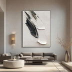3D textured minimalist abstract canvas wall art 'One Gesture' in modern living room