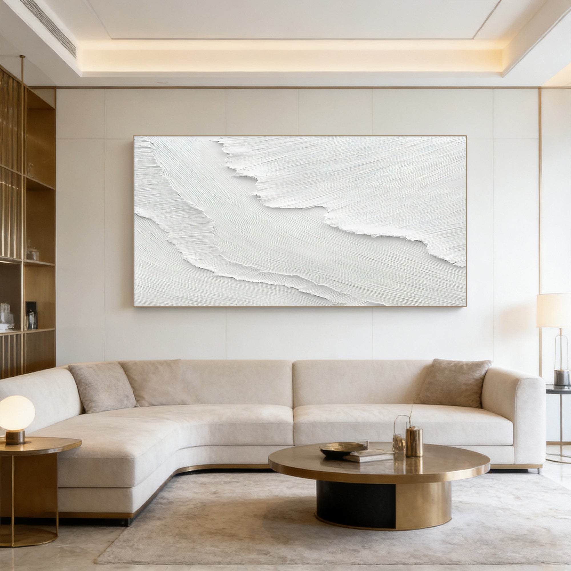3D Textured Minimalist White Relief Wall Art - Crest Silence