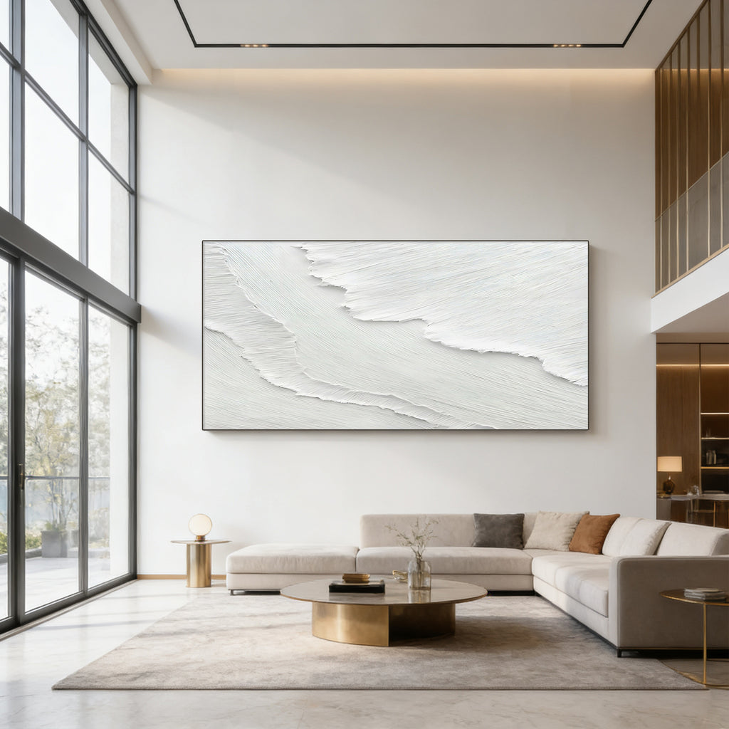 3D Textured Minimalist White Relief Wall Art - Crest Silence