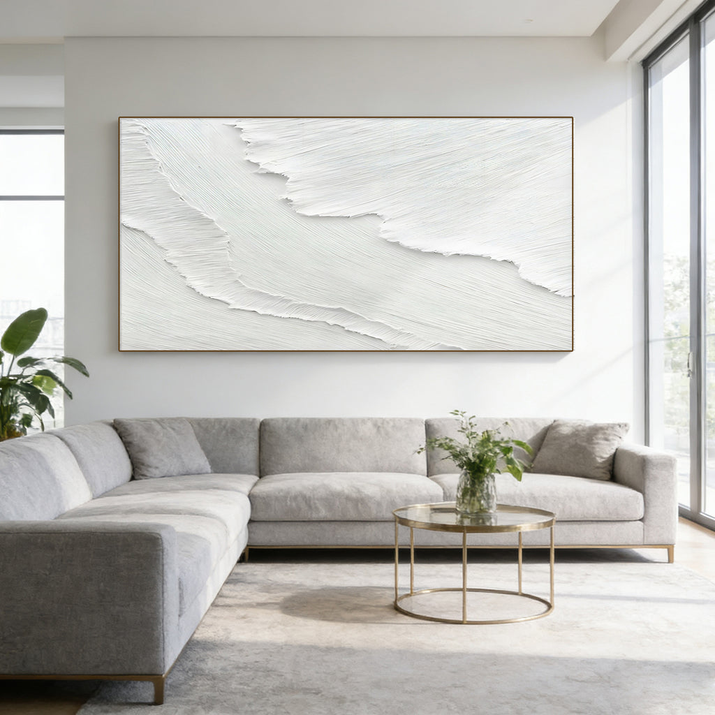 3D Textured Minimalist White Relief Wall Art - Crest Silence