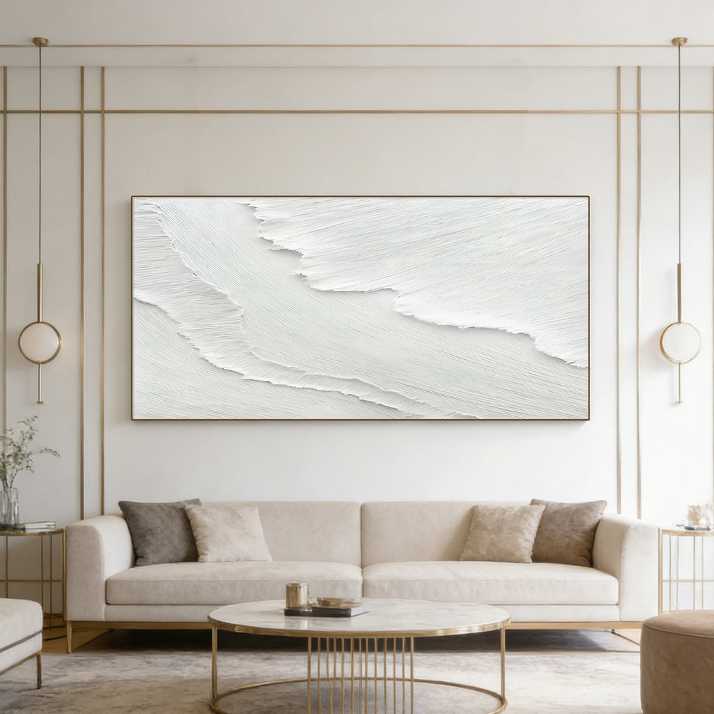 3D Textured Minimalist White Relief Wall Art - Crest Silence