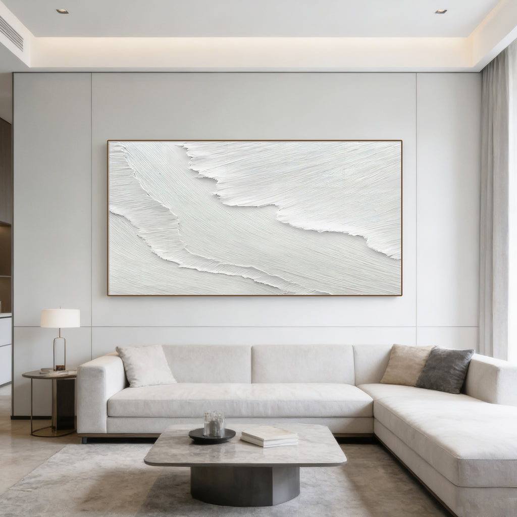 3D Textured Minimalist White Relief Wall Art - Crest Silence