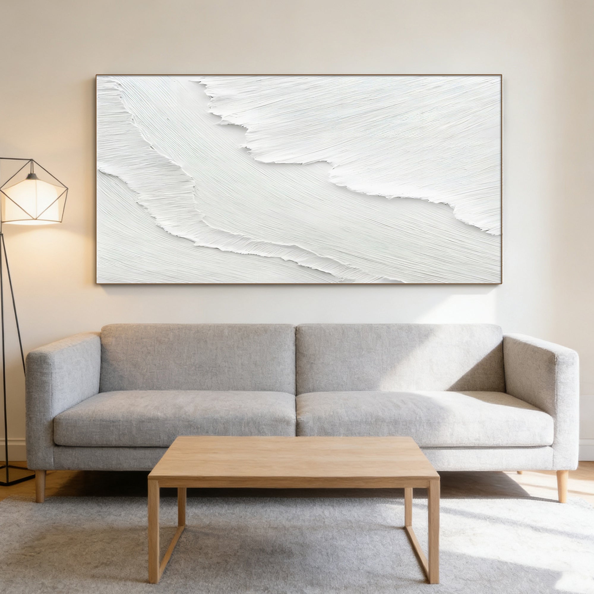 3D Textured Minimalist White Relief Wall Art - Crest Silence