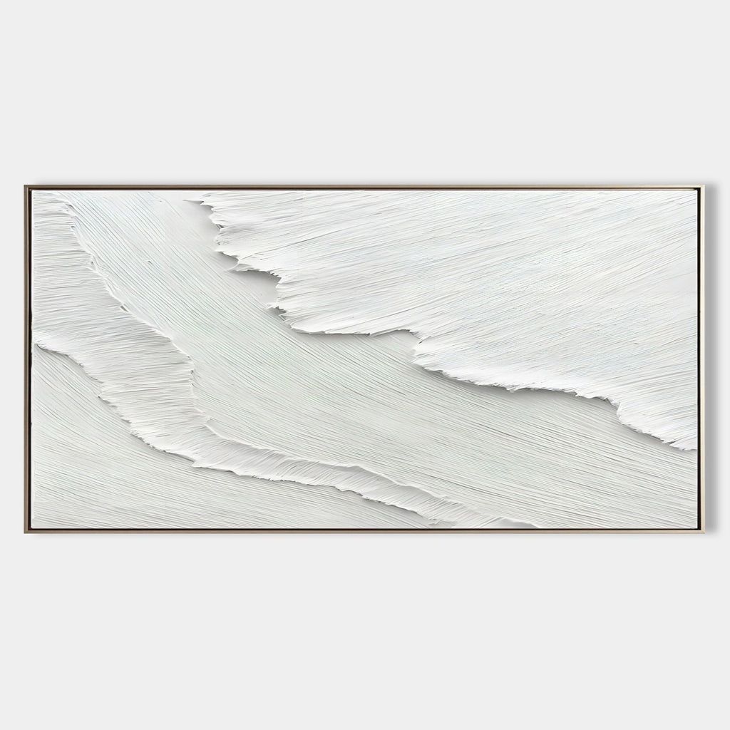 3D Textured Minimalist White Relief Wall Art - Crest Silence