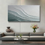 3D textured abstract seascape canvas painting 'Glacial Drift' in modern living room