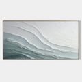 Lumi Gallery's 3D textured abstract seascape 'Glacial Drift' painting with gray-blue waves, framed canvas, modern decor