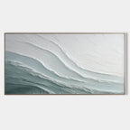 Lumi Gallery's 3D textured abstract seascape 'Glacial Drift' painting with gray-blue waves, framed canvas, modern decor