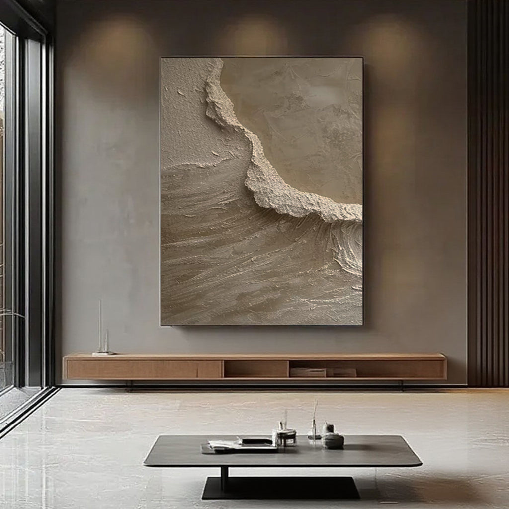 3D Textured Minimalist Beige Coastal Painting - Tideline
