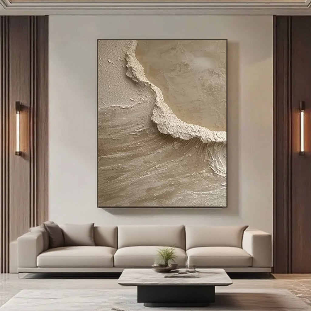 3D Textured Minimalist Beige Coastal Painting - Tideline